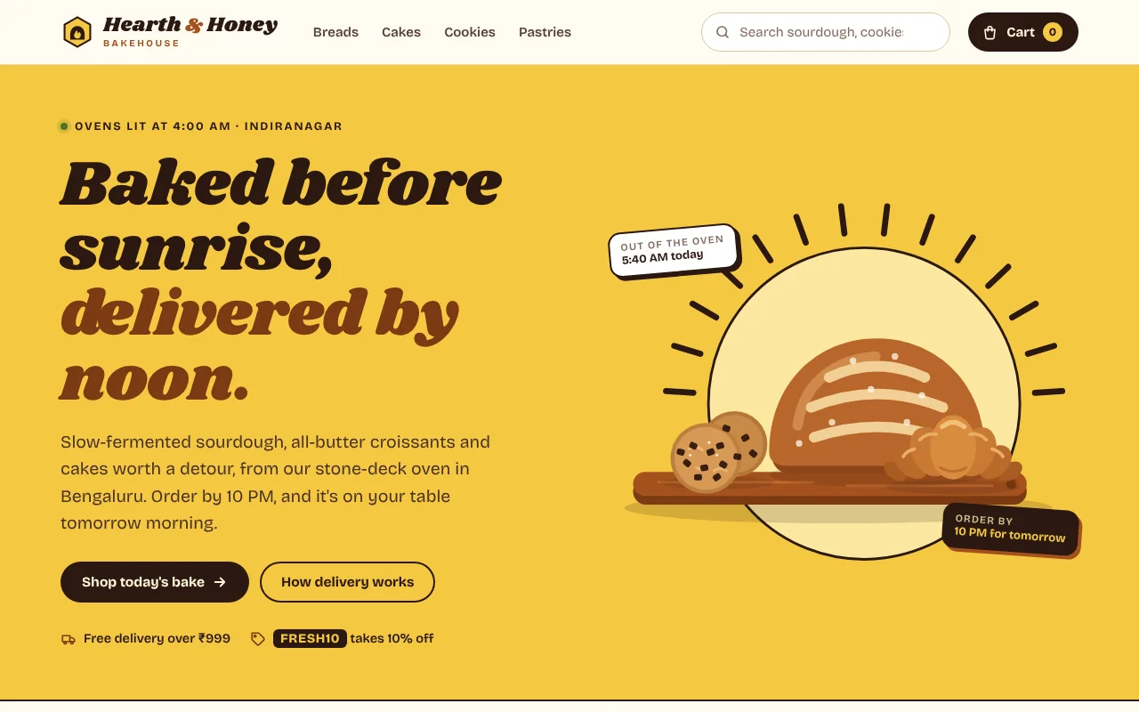 Screenshot of the Hearth & Honey Bakehouse concept build